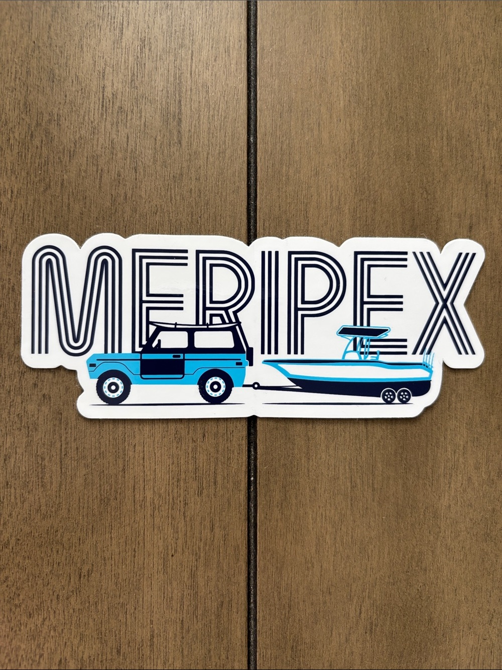 Blue Boat & Jeep Vinyl Sticker
